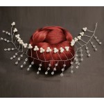Accesoriu modern pentru decor par WED09 Argintiu cu cristale si perle de 35cm Accesoriu modern pentru decor par WED09 Argintiu cu cristale si perle de 35cm